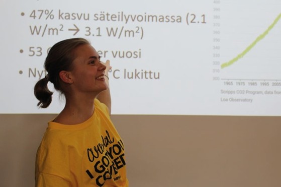 Vappu presenting climate material